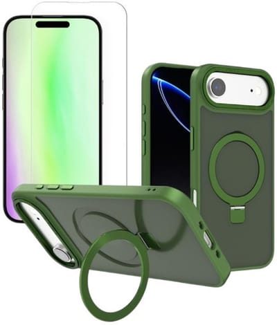 Backcover met onzichtbare standaard [Compatibel met MagSafe] Schokbestendig Hoesje - Geschikt voor: Apple iPhone 17 Air - Groen + 2x Screenprotector