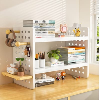 Bureauplank met gaten - Houten plank - Bureau organiseren - Veelzijdig gatenbord - 80 x 17 x 43 cm - Houtkleur