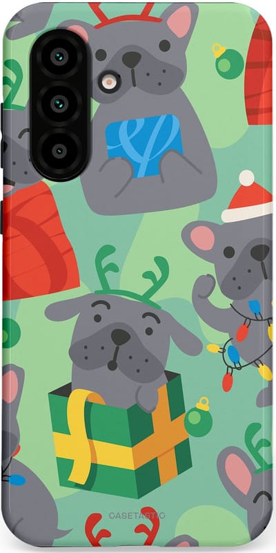 Casetastic hoesje geschikt voor Samsung Galaxy A36 / Samsung Galaxy A56 - Dubbellaagse bescherming - Hondje als Kerstcadeau - Fashion Case - Mintgroen Grijs Rood