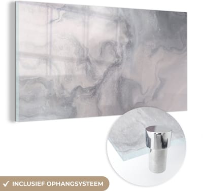 MuchoWow® Glasschilderij 40x20 cm - Schilderij acrylglas - Wolken - Abstract - Verf - Foto op glas - Schilderijen
