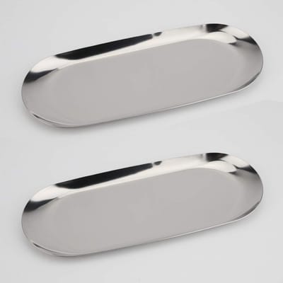 Set van 2 RVS Opbergbakjes Ovaal - Decoratieve Schotel voor Sieraden, Cosmetica en Kleine Spullen