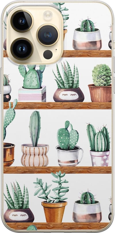 Leuke Telefoonhoesjes - Hoesje geschikt voor iPhone 14 Pro Max - Cactus - Soft case - TPU - Planten - Groen