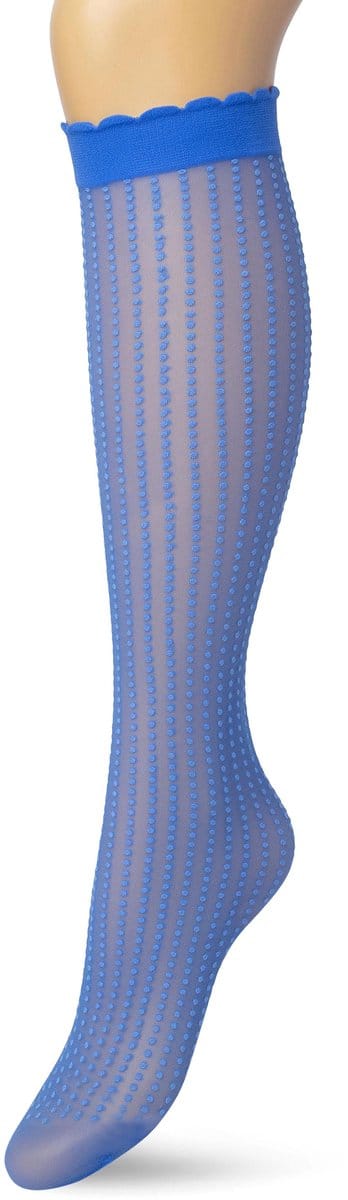 Bonnie Doon Dames Panty Kniekousen met Stippen Blauw maat 36/42 - Gestipte Knie Kousen - Luxe Knie Sokken - Uitstekend draagcomfort - Batik Dots Knee High - Kniesokken - Stipjes - Zakt niet af - Victoria Blue - BP211501.386