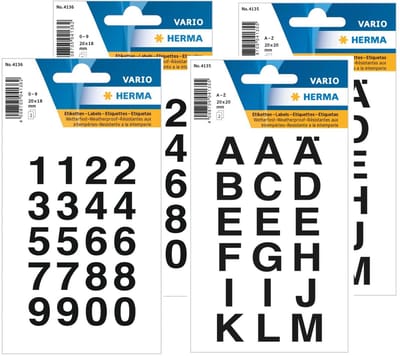 Herma stickervellen letters en cijfers - 8x vellen - zwart - 18 mm - watervast