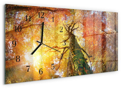 Tulup Wandklok - Herfst Glazen Klok Met Print - 60x30 cm - Geel Moderne Glazen Wandklok - Zwarte Handen - Rechthoekige Wandklok - Gekleurde Glazen Klok - Glazen Klok Met Print
