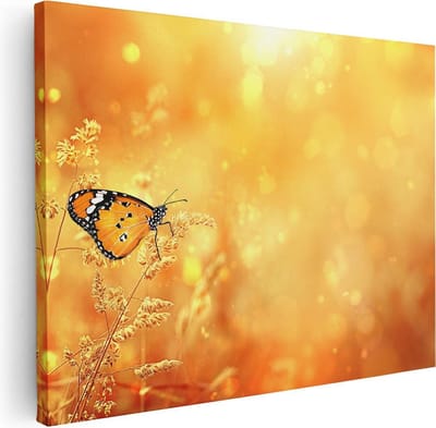 Artaza Canvas Schilderij Zonsondergang - 40x30 cm - Klein - Wanddecoratie Vlinder - Muurdecoratie Bloemen - Kamer Accessoires