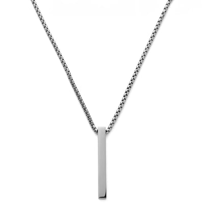 Gepolijste zilverkleurige roestvrijstalen ketting met staafvormige hanger
