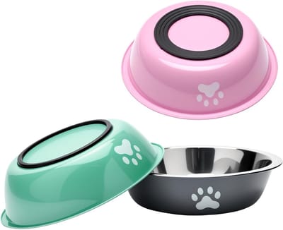 RVS Honden- en Voerbakken Set van 3 - Antislip Voer- en Waterbakken voor Kleine, Middelgrote en Grote Honden en Katten met Silicone Basis