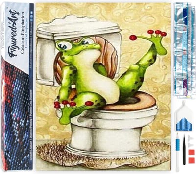 Figured'Art Diamond Painting set Volwassenen 40x50 cm Kikker in toiletten - 5D DIY Art full drill vierkante diamant - Opgerold canvas