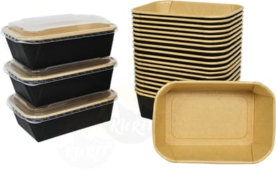 KURTT - meal prep bakjes met deksel kraft 750ml (50 stuks) magnetronbakjes met deksel kraft, vershoudbakjes luchtdicht, kartonnen saladebakjes