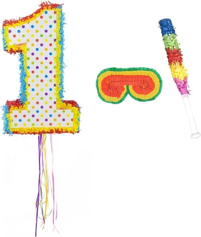 Funny Fashion - Verjaardag Pinata nummer 1 van 104 x 40 cm - set met stok en masker