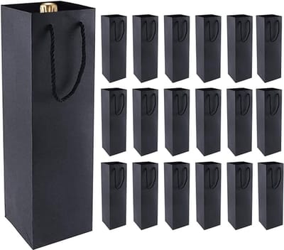 12 x Papieren Wijntas 10+9x38cm voor 1 Fles met touw /Flestas papier zwart/ Cadeauverpakking /draagtas voor Fles/wijn / Fleszak · Fles zak / Kerst / Verjaardag