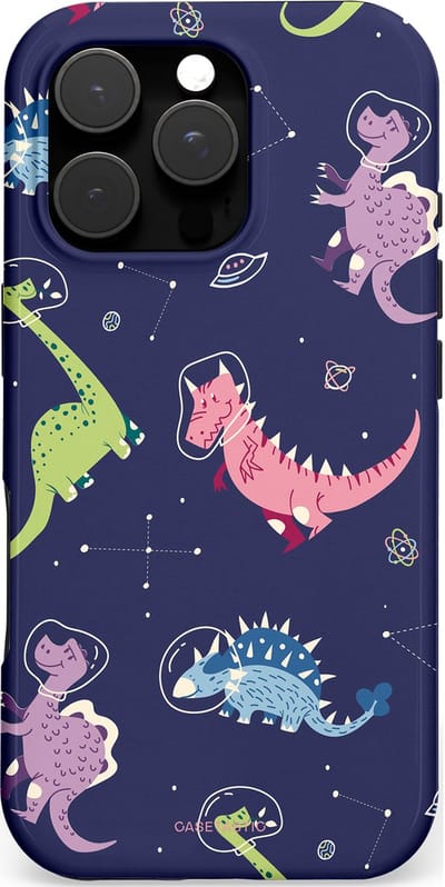 Casetastic hoesje geschikt voor Apple iPhone 16 Pro - MagSafe - Dubbellaagse bescherming - Rex in de ruimte - Fashion Case - Donkerblauw Donkergrijs