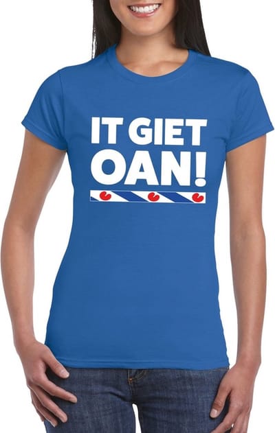 Blauw t-shirt Friesland - It Giet Oan - dames - kleding - korte mouw - Fryslan elfstedentocht shirts S
