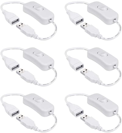 USB-schakelaarkabel 0,3 meter voor led-bureaulampen, USB-ventilatoren en meer - 6 stuks