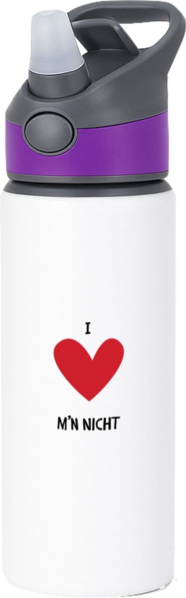 Hacebo® - Ik hou van mn nicht waterfles met rietje paars - Nicht - De liefste nicht - Cadeau voor je nicht - familie - hartje - water fles - 650ML