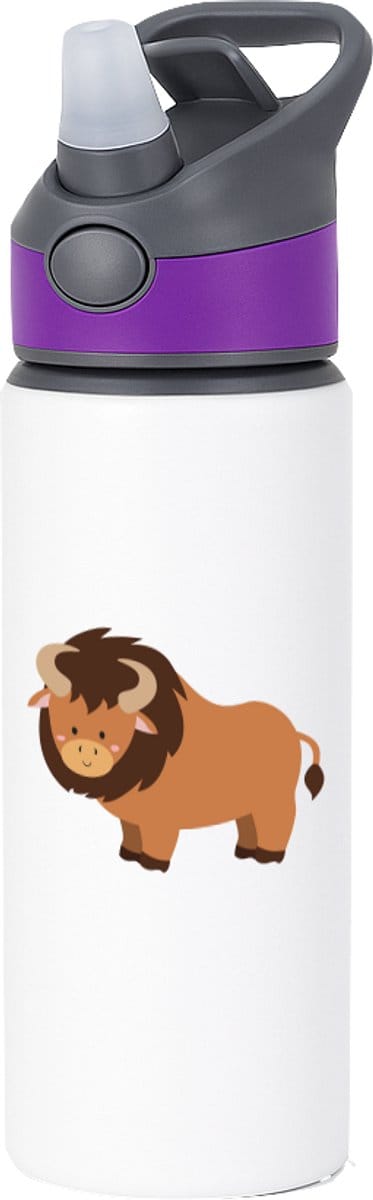 Hacebo® - Stieren waterfles met rietje paars - Stier - Dieren liefhebbers - Bizon - koeien - water fles - 650ML
