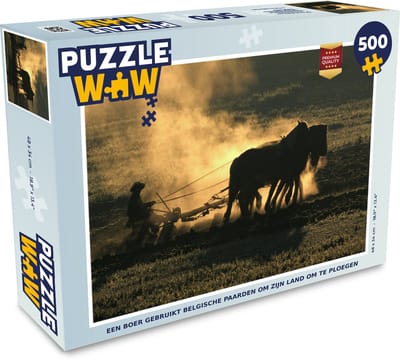 Puzzel Een boer gebruikt Belgische paarden om zijn land om te ploegen - Legpuzzel - Puzzel 500 stukjes