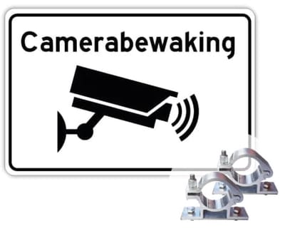 Camerabewaking bord - Weerbestendig Aluminium - 40x60 cm - Bevestiging: Met paalbeugels Ø48mm