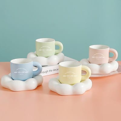 Souvenir Koffiekopje Schotel Cartoon Keramische Kop Kleine Verse Mok Dames Hoge Kwaliteit Waterbeker Wolkenkop Cadeau 400ML white