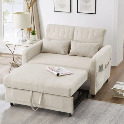 Slaapsofa met slaapfunctie - compacte 2-zits bank met uitschuifbare bedfunctie - 2 personen - diverse kleuren - 3-traps verstelbare rugleuning - ademende katoen-linnen stof - robuust hout-metaal frame