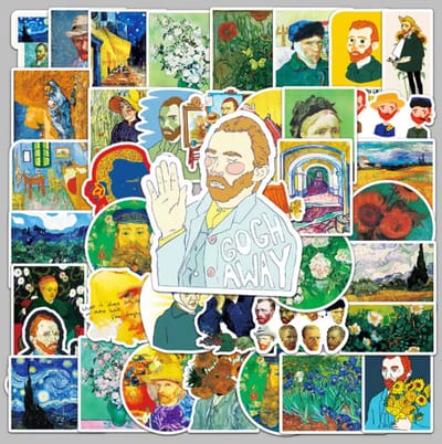 Van Gogh schilder stickers - 50 stuks - deco stickers- laptop stickers - knutselen - bullet journal stickers