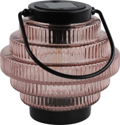 Countryfield Tuin lantaarn Jardin - solar - roze/zwart - D16 x H16 cm - metaal/glas - buitenverlichting