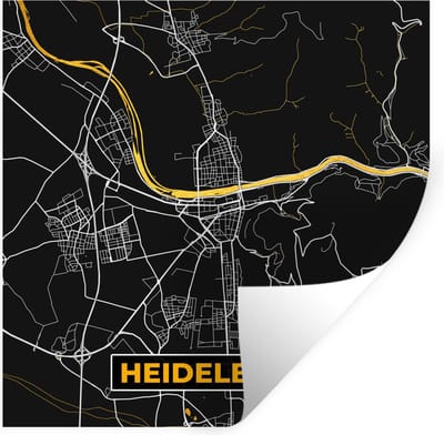 Muurstickers - Sticker Folie - Heidelberg - Duitsland - Goud - Stadskaart - Plattegrond - Kaart - 100x100 cm - Plakfolie - Muurstickers Kinderkamer - Zelfklevend Behang XXL - Zelfklevend behangpapier - Stickerfolie