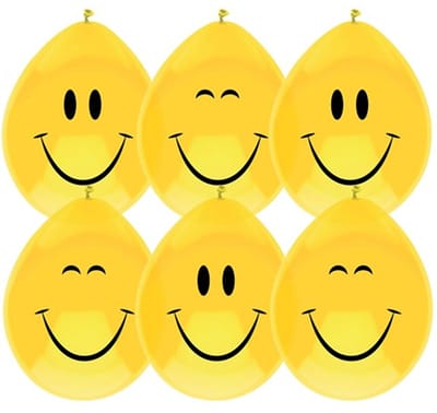Haza Ballonnen Smile - 6x stuks - Emoticon - verjaardag - geel - 29 cm