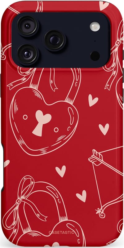 Casetastic hoesje geschikt voor Apple iPhone 17 Pro Max - MagSafe - Dubbellaagse bescherming - Hartendief - Liefdes Slotjes - Valentijn - Valentine - Love - Rood Wit - Fashion Case - Rood Terracotta