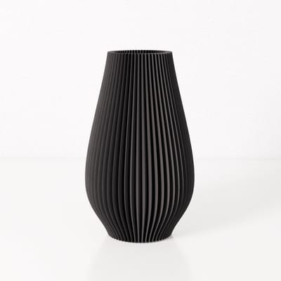 Fleuriek vaas EMMA - Zwart H30 cm - Slanke vaas met geribbeld design - Moderne decoratie voor tafel of dressoir - Vaas voor zijdebloemen of droogbloemen