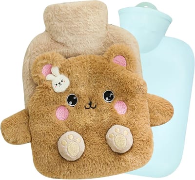 Warmwaterkruik 400 ml met Fluffy Hoes - Zachte Rubber Kruik voor Buik, Schouders en Nek