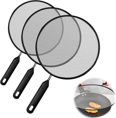 3-delige RVS Spatdeksel Set: Spatdeksel met Handvat, Spatbescherming voor Pannen, Geschikt voor Pannen met 21 cm, 25 cm en 29 cm Diameter, Ideaal voor Koken en Bakken