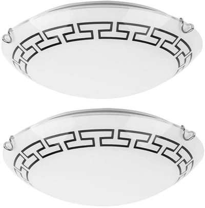Plafondlamp gesatineerd glas gedessineerd Ganglamp rond, metaal, 1x LED 12W 967Lm warm wit, DxH 30x9 cm, set van 2