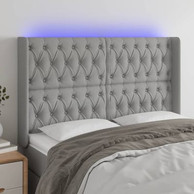 vidaXL - Hoofdbord - LED - 163x16x118/128 - cm - stof - lichtgrijs