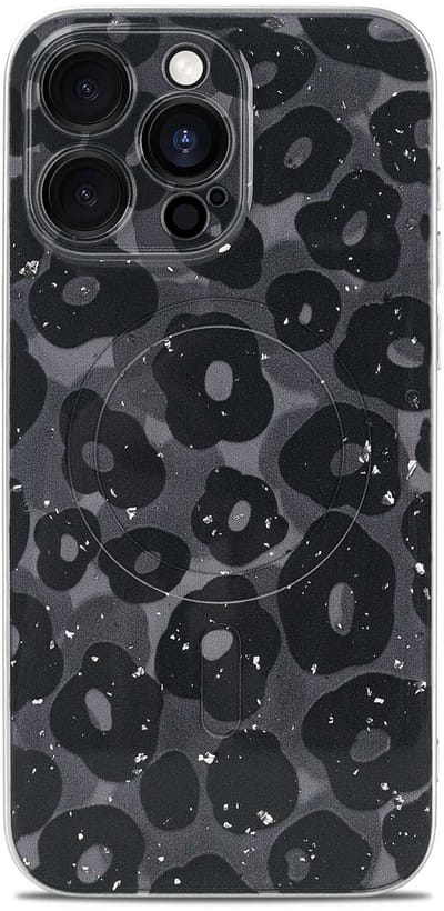 Casemania Hoesje Geschikt voor Apple iPhone 12 Pro - Paars - Luipaard Glitter Back Cover met Camera Bescherming - Geschikt voor MagSafe