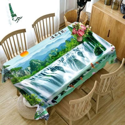 Tafelkleed in Chinese stijl Waterval en hoge bergen landschapspatroon Wasbaar Verdikt Rechthoekig Tafelkleed voor Bruiloft 40 X 40CM