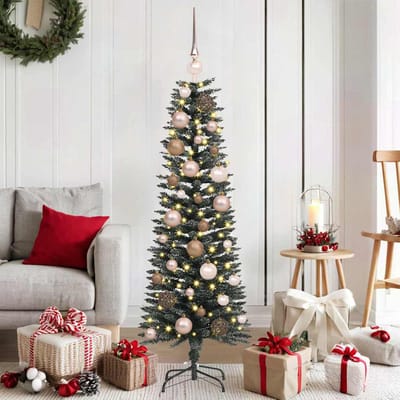 vidaXL - Kunstkerstboom - met - 150 - LED - Groen - 120 - cm - PVC - en - Plastic - en - Staal