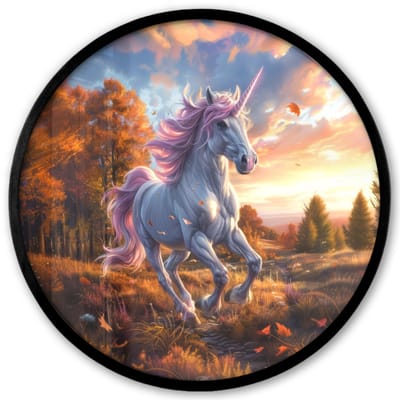 Poster in lijst Rond - Fotolijst 40x40 cm - Posters - Eenhoorn - Sprookjes dier - Natuur - Meisjes - Ronde posterlijst zwart - Decoratie - Wanddecoratie woonkamer - Muurdecoratie slaapkamer