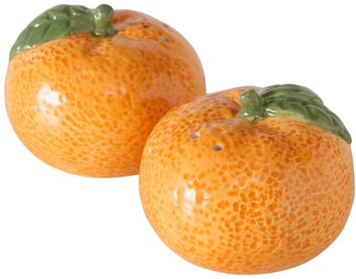 Peper- en zoutstel mandarijnen – Keramiek – Set van 2 – Glanzend oranje –6x7 cm – tafeldecoratie– Perfect voor housewarmings, verjaardagen en tafelstyling