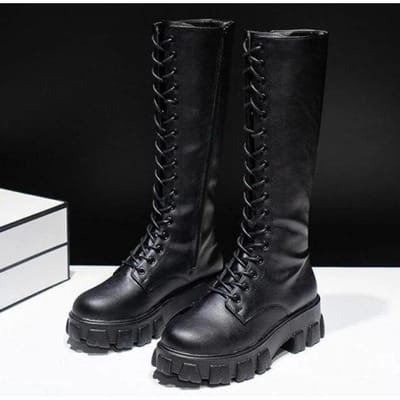 Sexy hoge laarzen kniehoge pu laarzen hoge hakken voor vrouwen mode schoenen lente herfst laarzen vrouwen plus maat 35-43 40 zwart