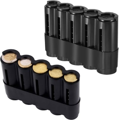 2pcs Coin Dispenser - Coin Sorter - Coin Box - Change Sorter - Coin Holder - Car Coin Holder - Compact Euro Coin Dispenser met 5 Coin Sorters voor Euro Coins (2 Zwart)