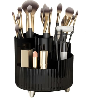 Porte-pinceaux de maquillage Rotatif à 360 degrés Tasse de rangement pour cosmétiques pour coiffeuse Petit parfum Rouge à lèvres noir