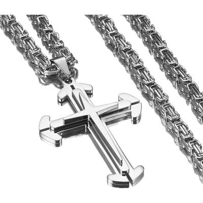 POMOiii Nieuwe heren roestvrijstalen titanium kruishanger ketting gray