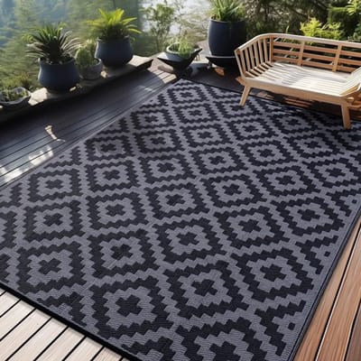 Homaxy - Buitenkleden - Waterdicht Buitenkleed - Buitenkleden - Omkeerbare Plastic Vloerkleden Voor Terras - Camping en Buiten - zwart en grijs - 5*8ft(152*244cm)