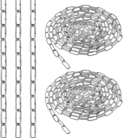 Roestvrijstalen ketting met karabiner, 2-delige set voor kledinglijnen en hangplanten, sterke linkketting en metalen accessoires