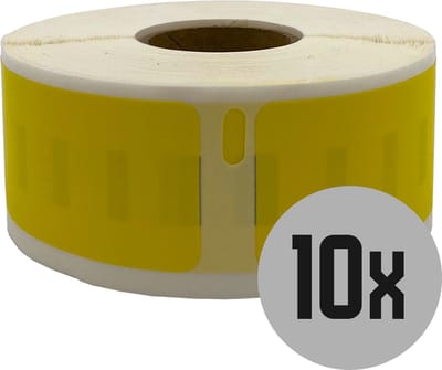 DULA Dymo kompatible Etiketten, S0722520 11352, 25 x 54 mm, Gelb, Permanent, 10 Rollen, 500 Etiketten pro Rolle