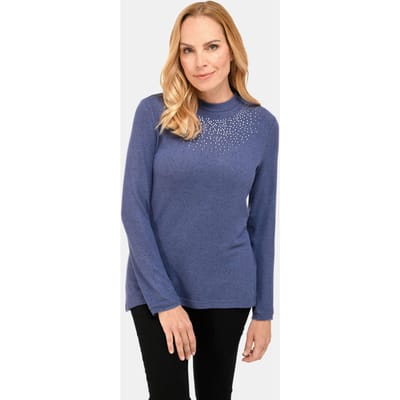 Aangenaam zacht shirt met glitterstenen - blauw / gemêl. - Gr. 42 van Goldner Fashion