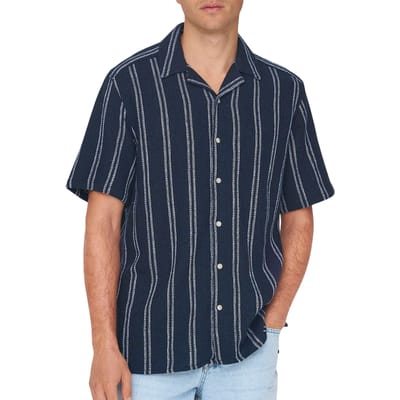 ONLY and SONS Shirt met korte mouwen - ONSTREV LIFE REG STRIPE SS SHIRT NOOS - S tot L - voor Mannen - navy