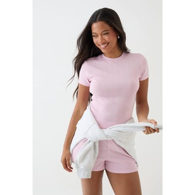 Dames Dsgn Studio Pointelle Getailleerd T-shirt | Lichtroze | Maat: Small